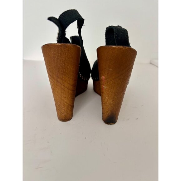 Charles David Wedges 7 Suede Studded Wood Platform Sandal Boho Chic Quiet Luxury - Picture 8 of 12